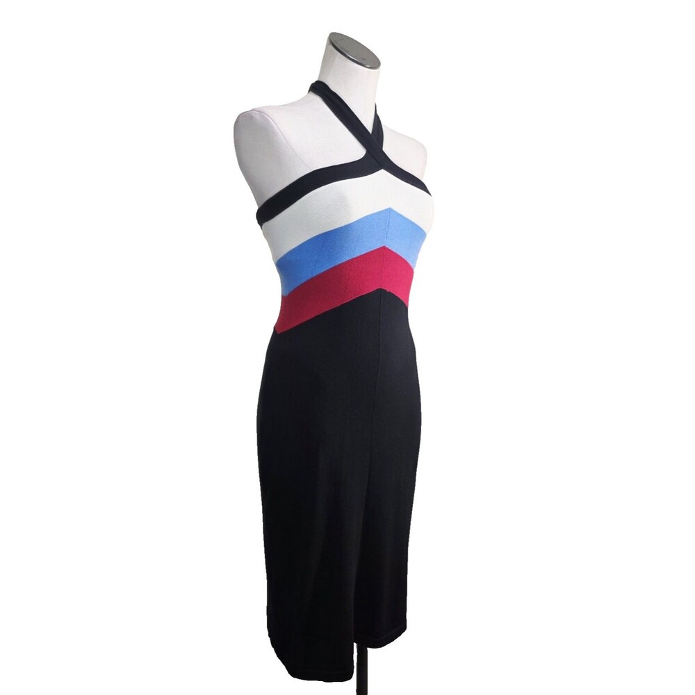 Lauren Ralph Lauren Chevron Colorblock Silk Blend Halter Sweater Dress Women's S